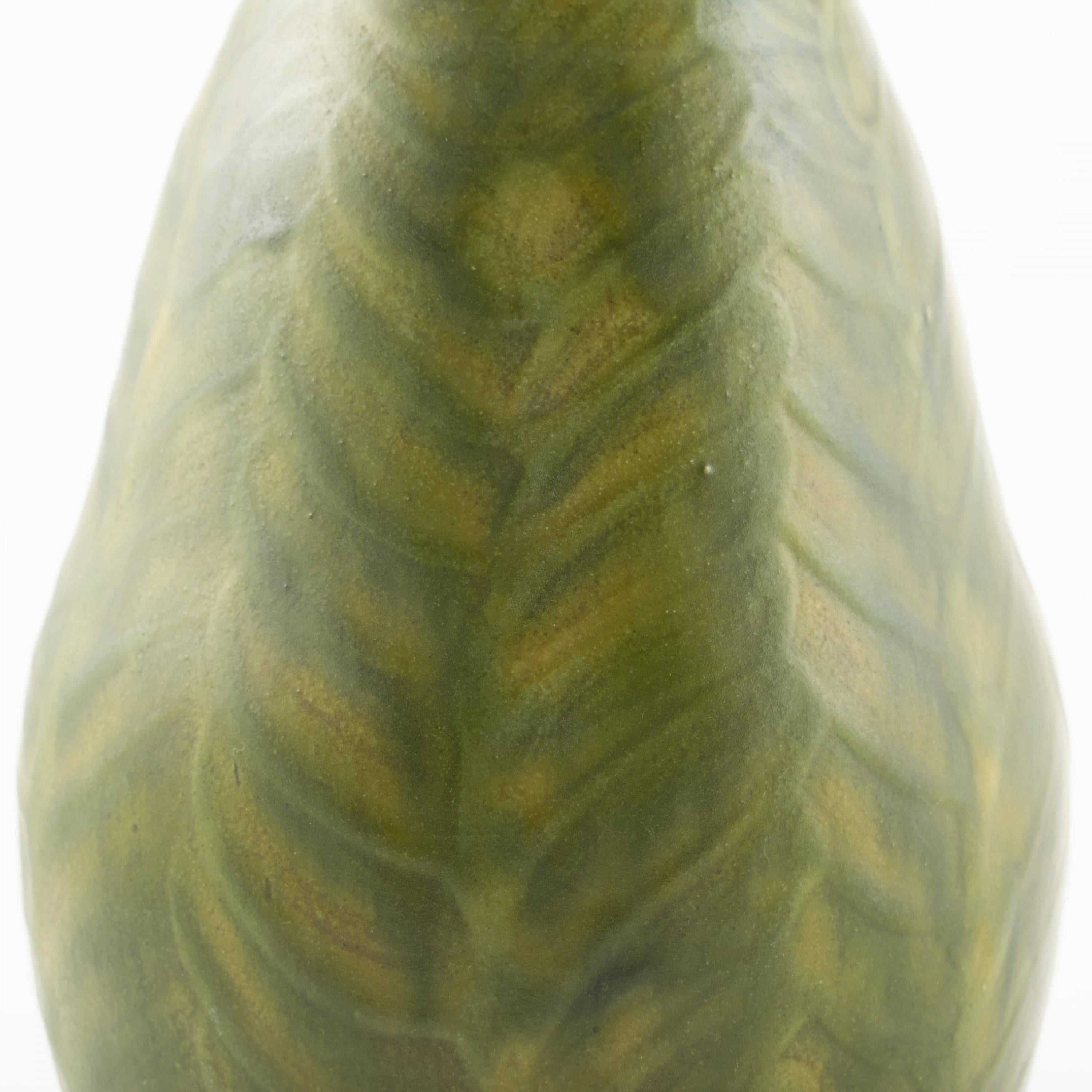 Kähler Vase Green Glazed with Leaves In Good Condition For Sale In Kastrup, DK