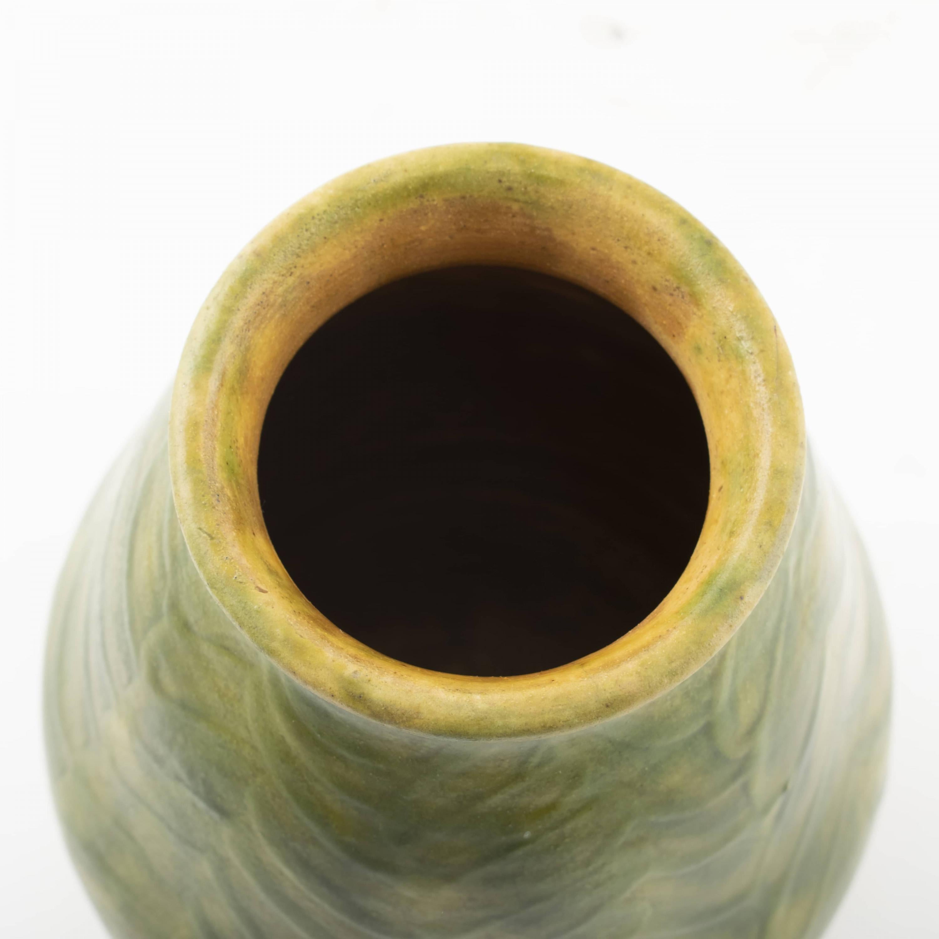 Ceramic Kähler Vase Green Glazed with Leaves For Sale