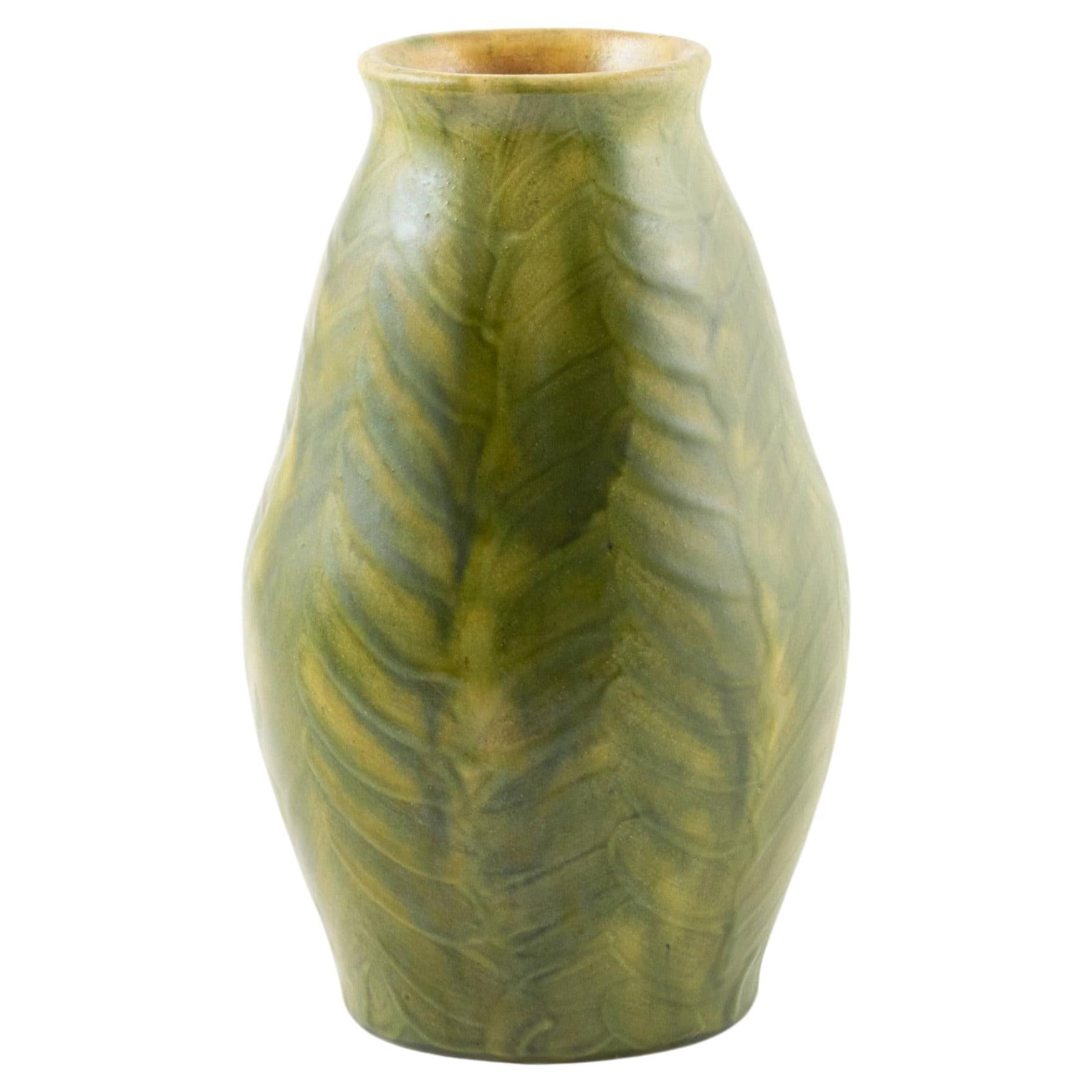 Kähler Vase Green Glazed with Leaves For Sale