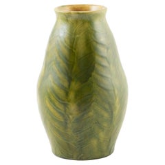 Antique Kähler Vase Green Glazed with Leaves