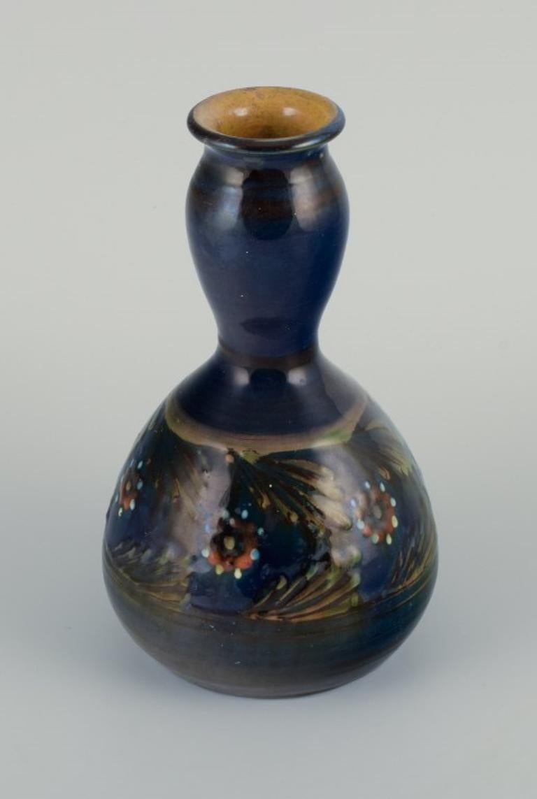 Danish Kähler Vase with Blue Glaze and Motif of Flowers and Branches, 1930s For Sale