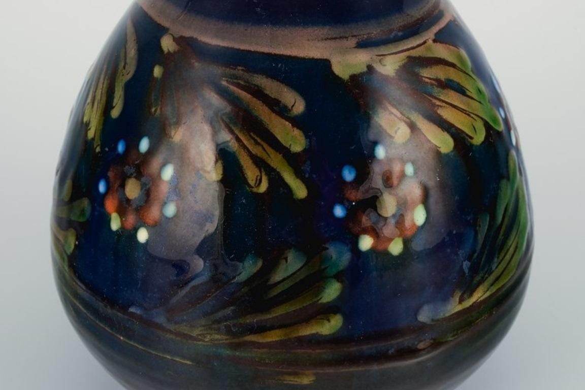 Glazed Kähler Vase with Blue Glaze and Motif of Flowers and Branches, 1930s For Sale