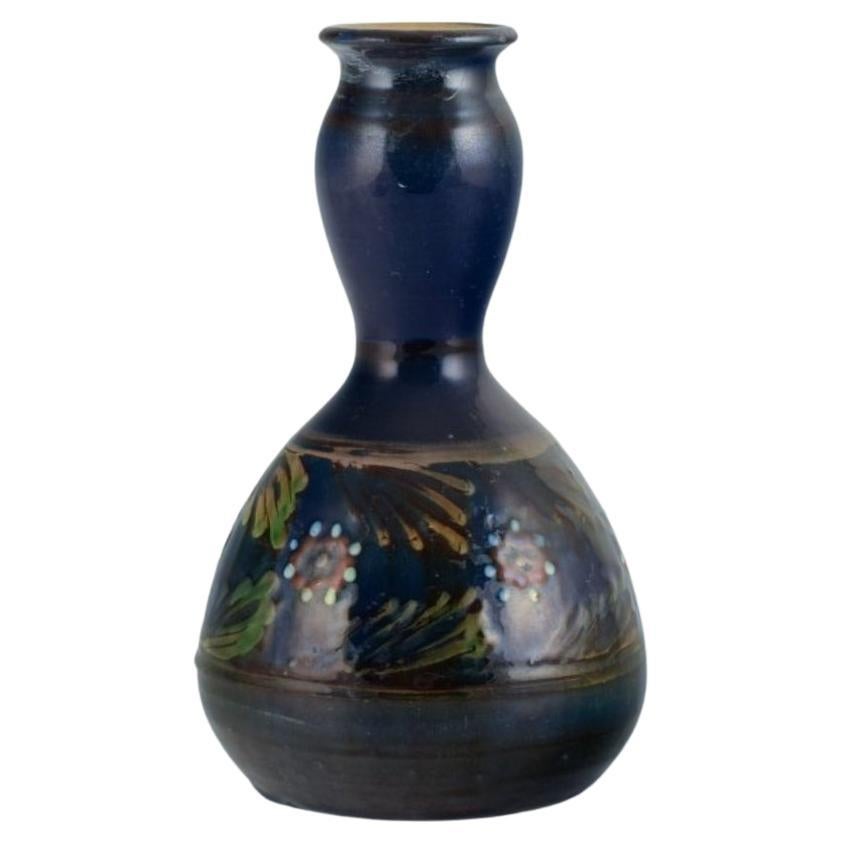 Kähler Vase with Blue Glaze and Motif of Flowers and Branches, 1930s For Sale
