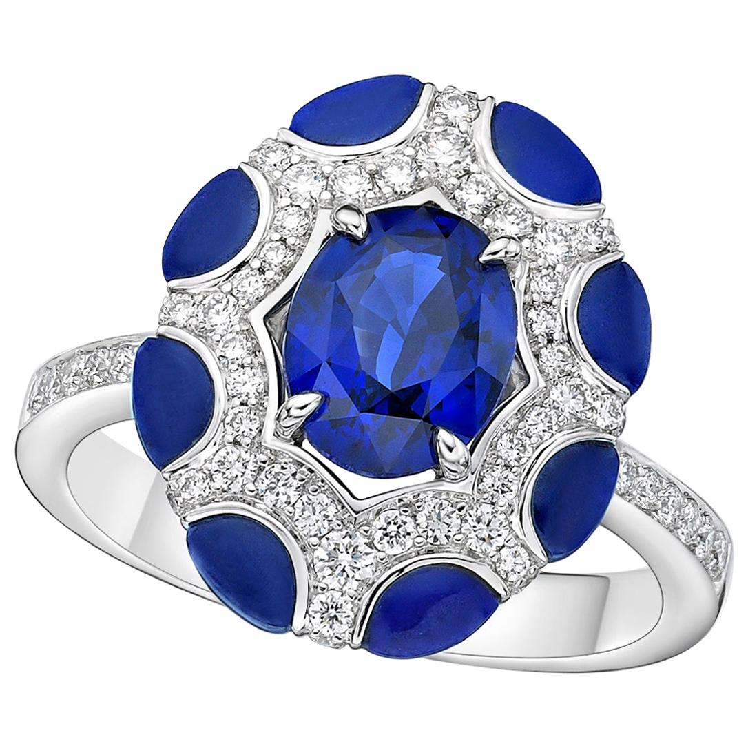18 Karat White Gold Lapis Diamond1.84 Carat Blue Sapphire Ring For Sale