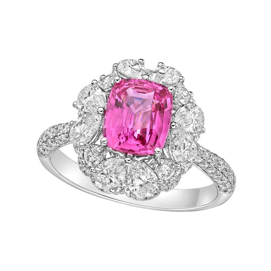 Kahn 2.06 Carat Unheat Pink Sapphire 18k White Gold Ring