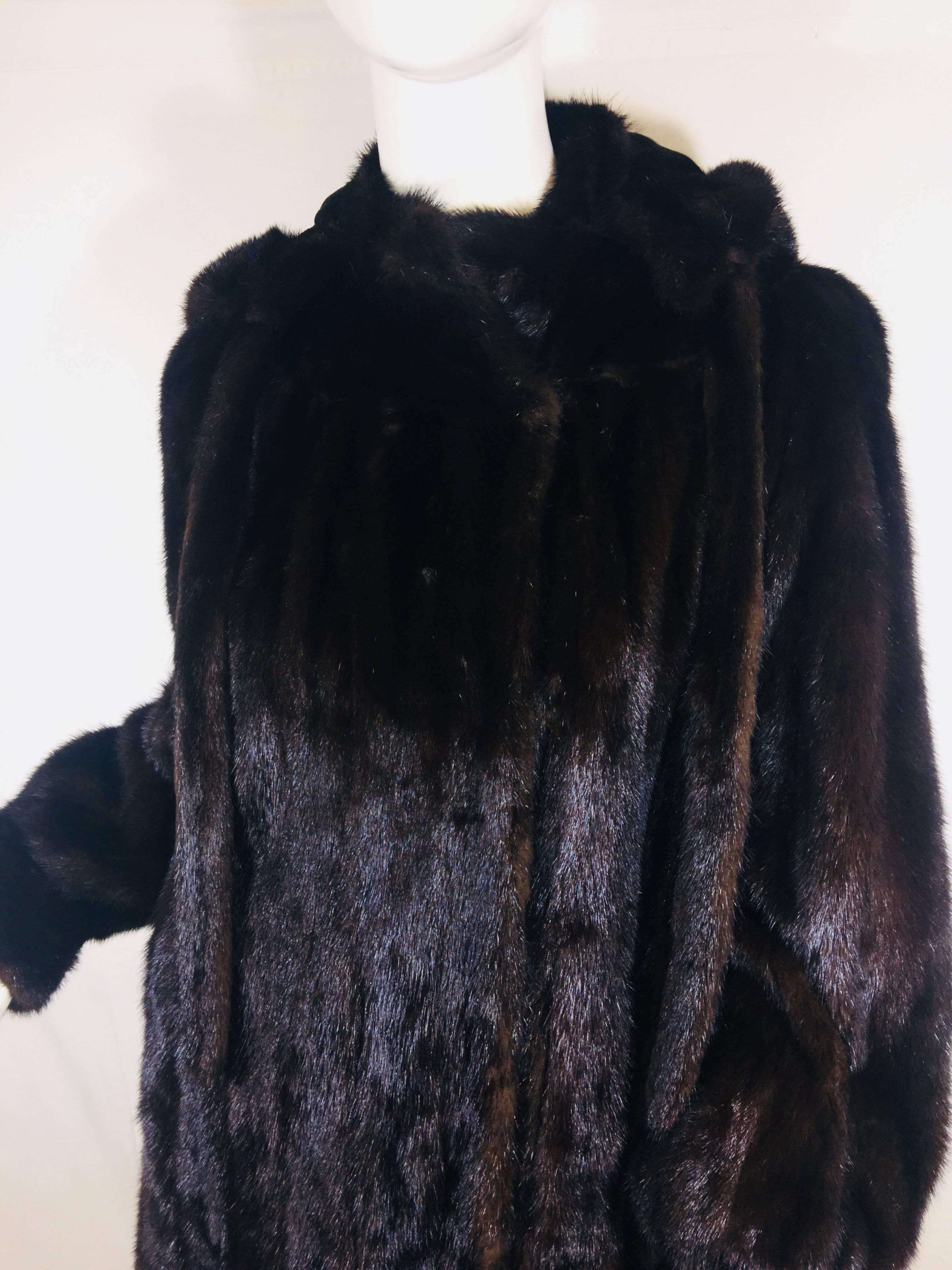 Kahn Bros. and Pinto Full Length Dark Brown Mink Fur Coat with Hood.