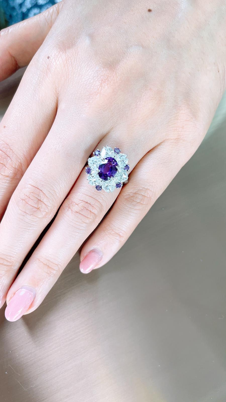 Oval Cut Kahn GIA Certified 2.17 Carat Pink- Purple Unheat Sapphire Ring