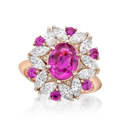 Rose Gold GIA Certified 2.21 Carat Pink Sapphire Marquise Diamond Cluster Ring