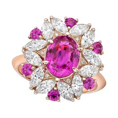 Rose Gold GIA Certified 2.21 Carat Pink Sapphire Marquise Diamond Cluster Ring