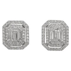 Kahn Illusion Emerald Shape 18 Karat Diamond Jacket Earring-Double Halo Effect