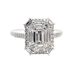 Kahn Illusion Emerald Shape 18k White Diamond Ring
