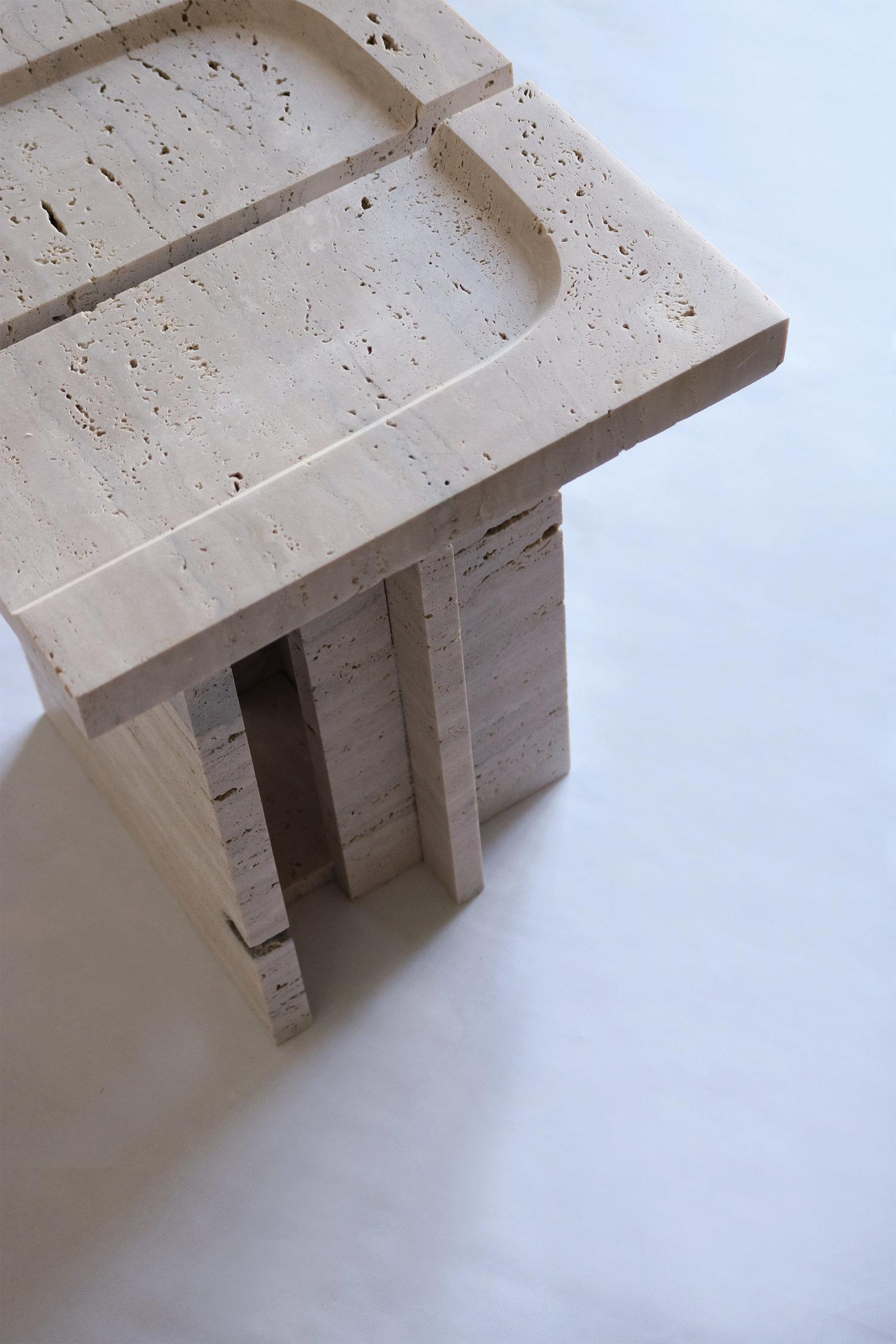 Brutalist Kahn Roman travertine remnant carved stool by Sanna Völker