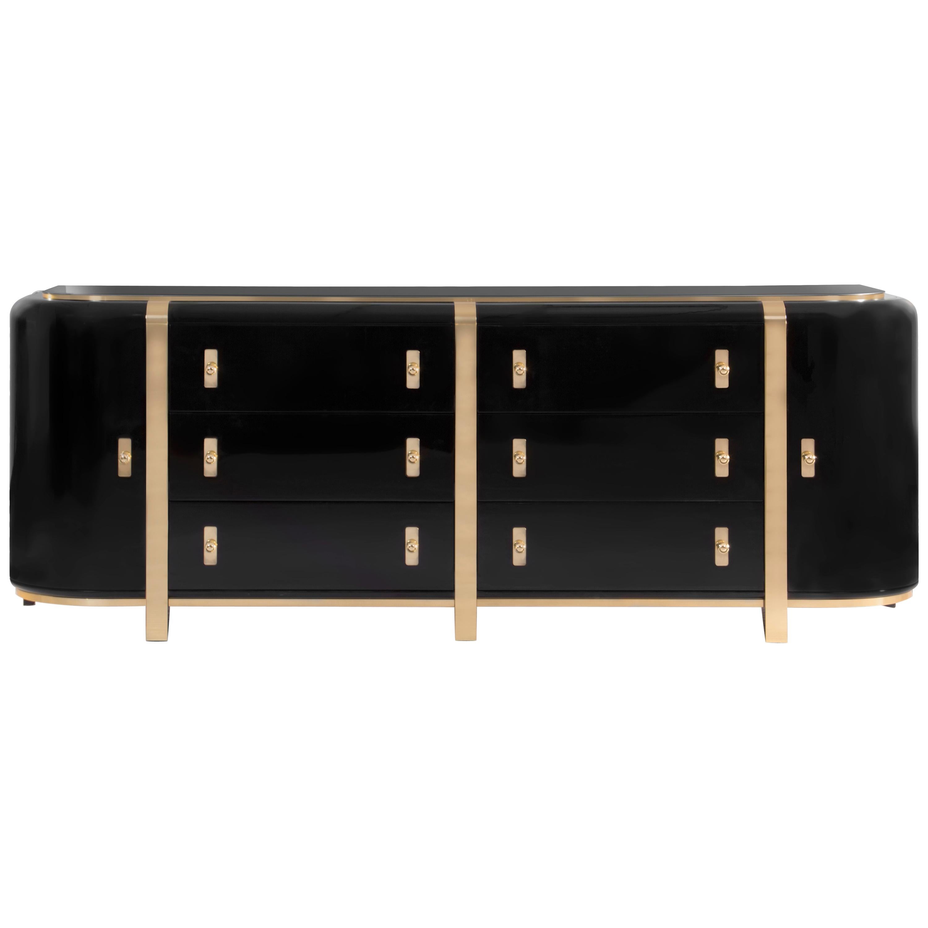 Kahn Sideboard in Black with Brass Detail For Sale