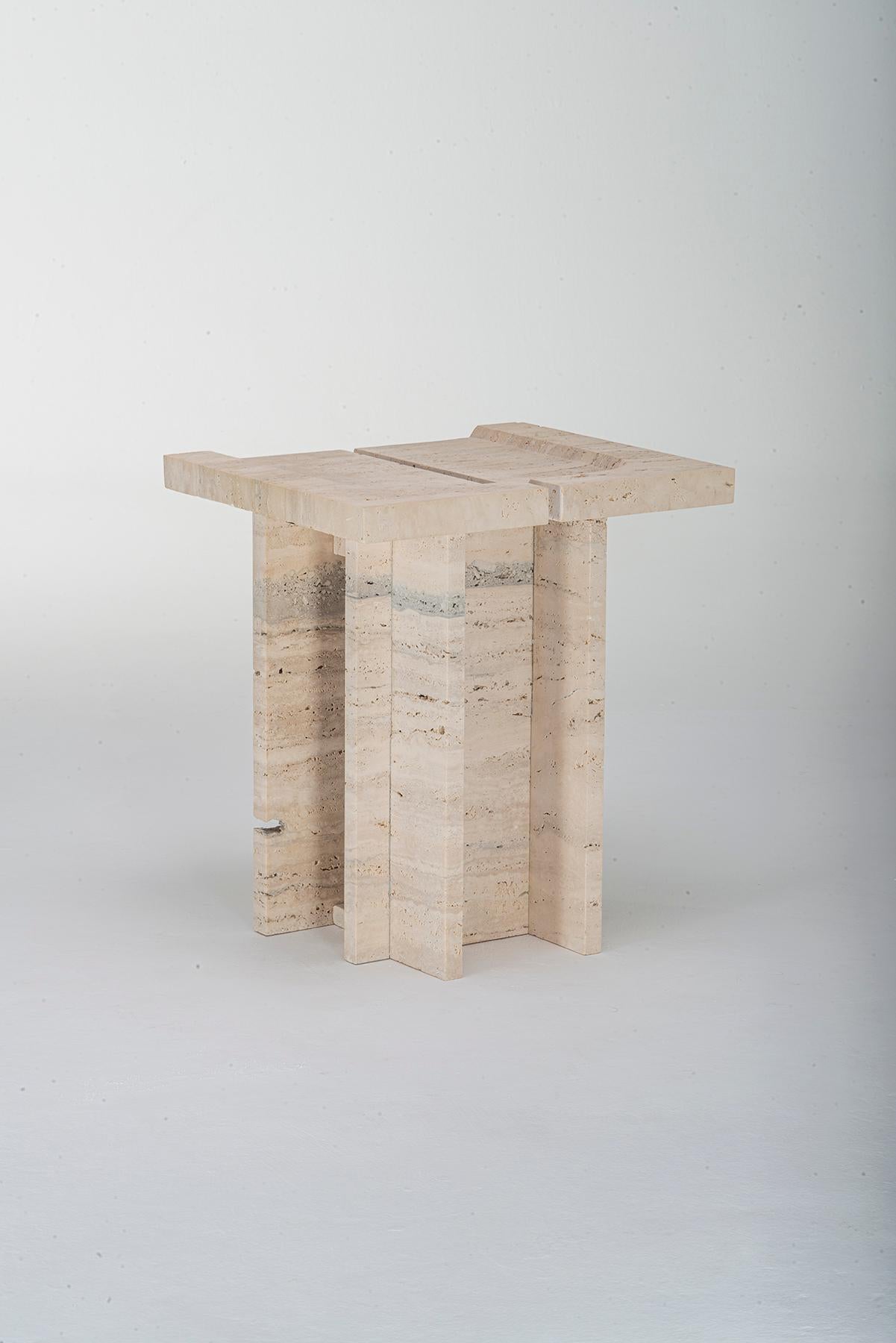 Spagnolo Stool Roman Travertine Biege Contemporary Handcrafted Kahn by Sanna Völker in vendita