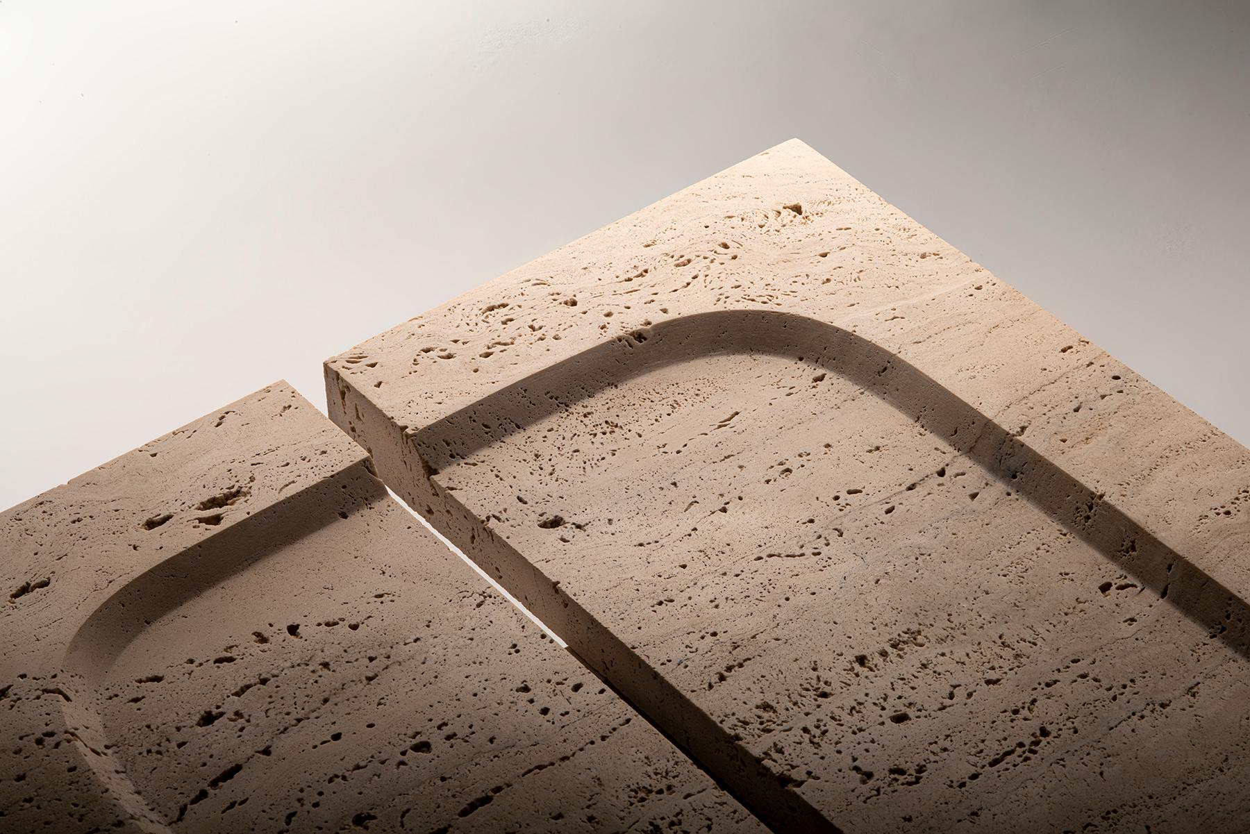 XXI secolo e contemporaneo Stool Roman Travertine Biege Contemporary Handcrafted Kahn by Sanna Völker in vendita