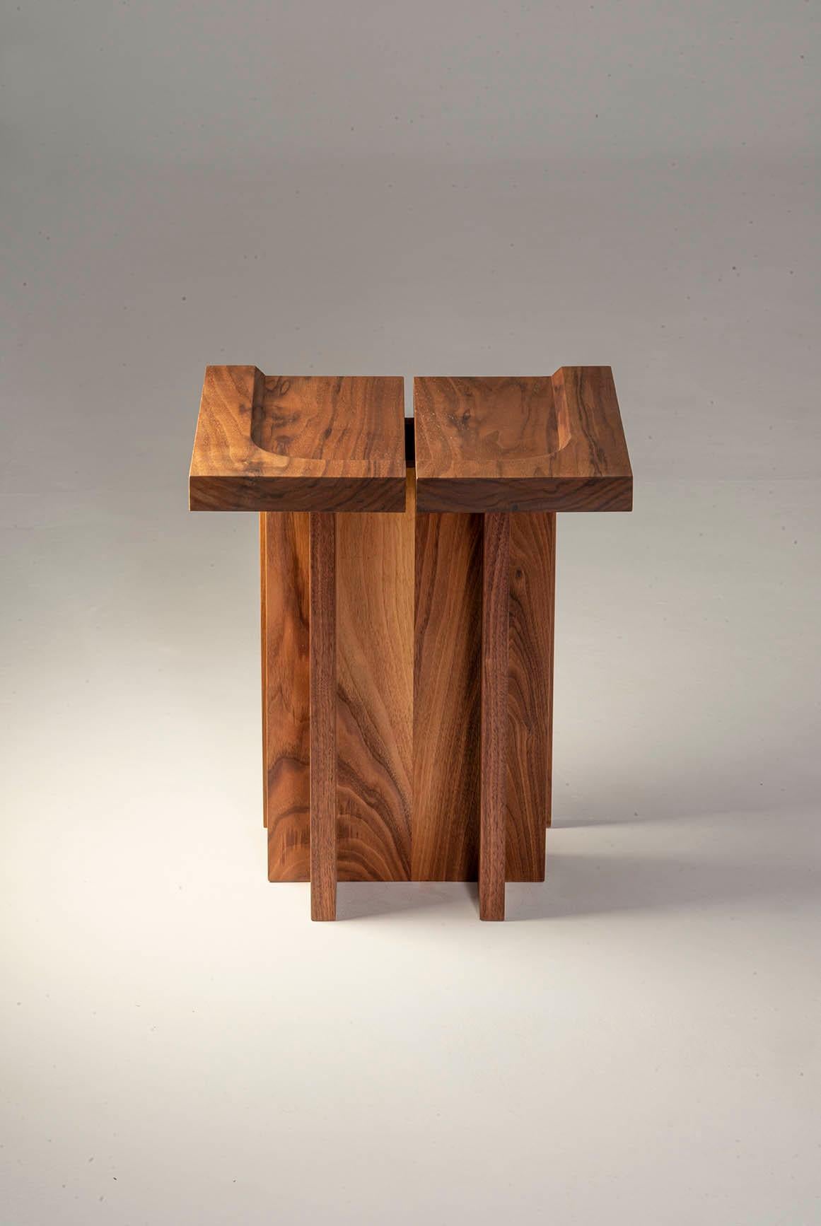 Hand-Crafted Kahn Wood by Sanna Völker, Walnut Wood Stool For Sale