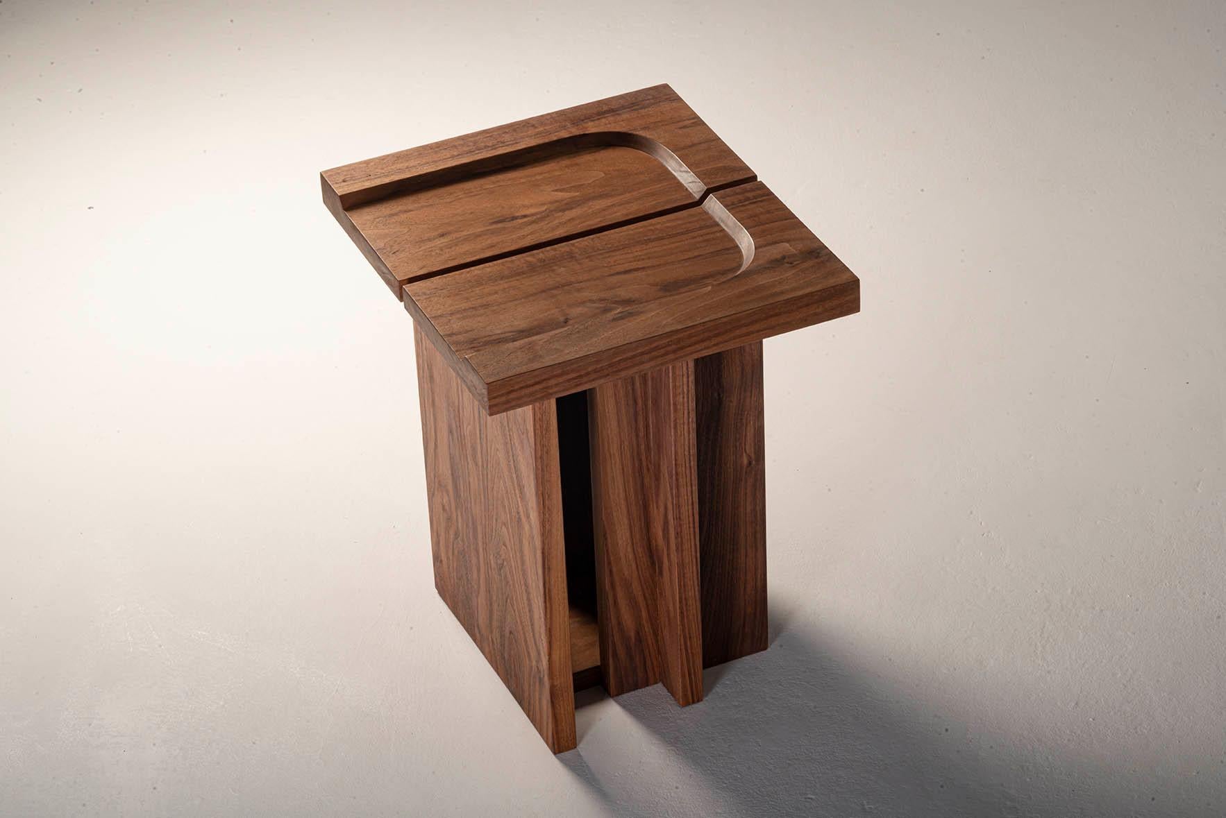 Kahn Wood by Sanna Völker, Walnut Wood Stool For Sale 1