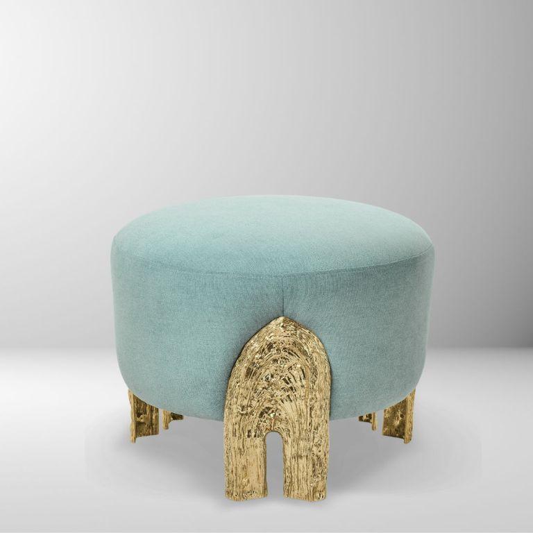 Hand-Crafted Kahy Stool – Organic Design with Elegant Brass Details for Bedroom & Living Room For Sale