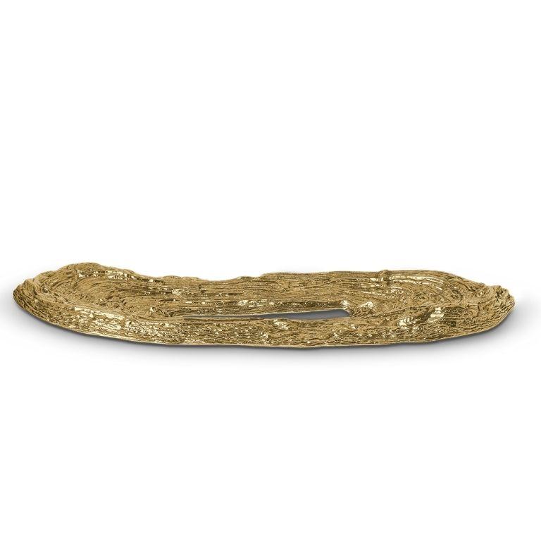 Ti presentiamo il vassoio Kahy, uno straordinario oggetto d'arredo e da tavola che combina perfettamente l'ispirazione organica con la lavorazione artigianale dell'ottone lucido. Questo grande vassoio è una vera e propria testimonianza di eccellenza