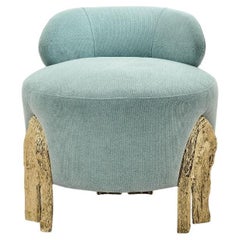 Kahy - Vanity Chair Fabris bleu avec finition en laiton poli or