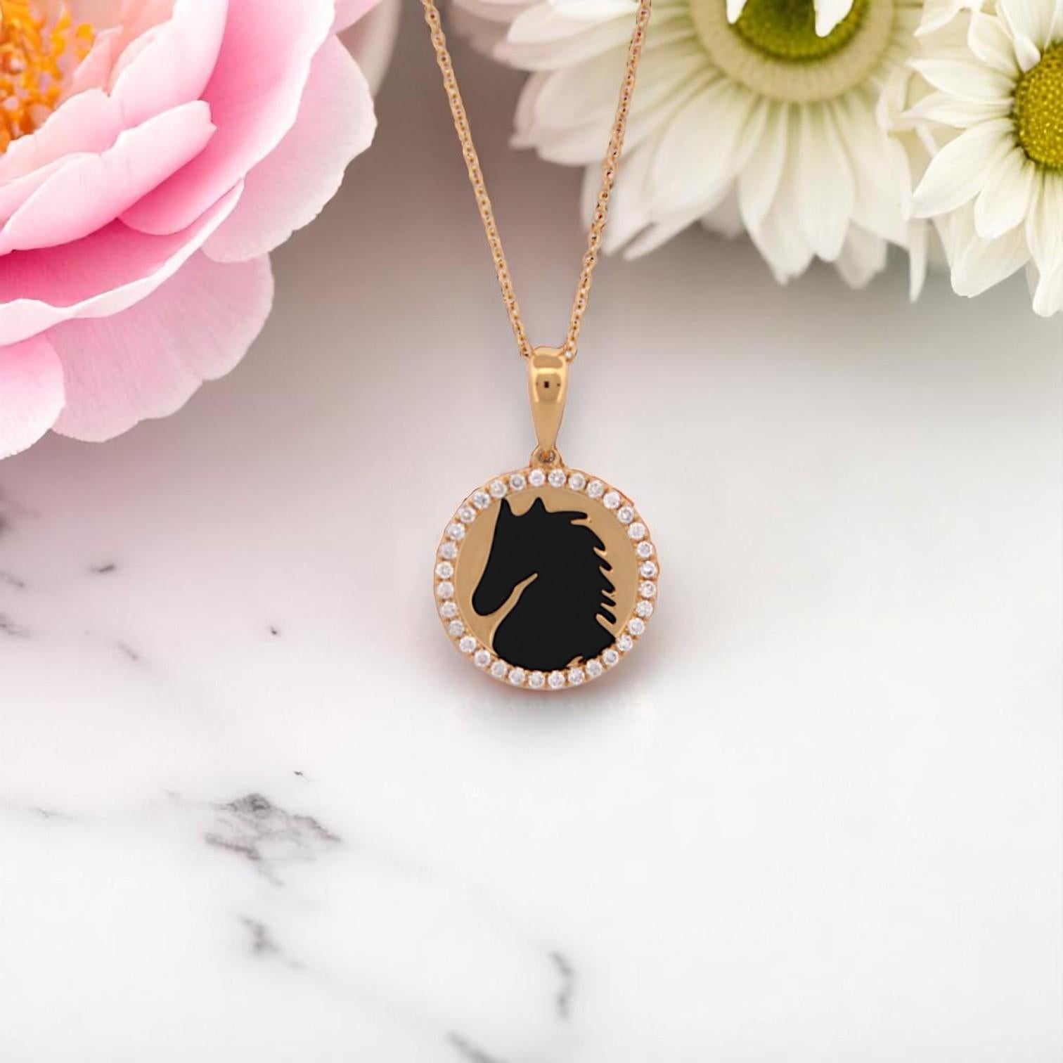 Art Deco Kai  18k Yellow Gold Pendant – 1.89 ct Black Onyx with Horse Head Cutout For Sale