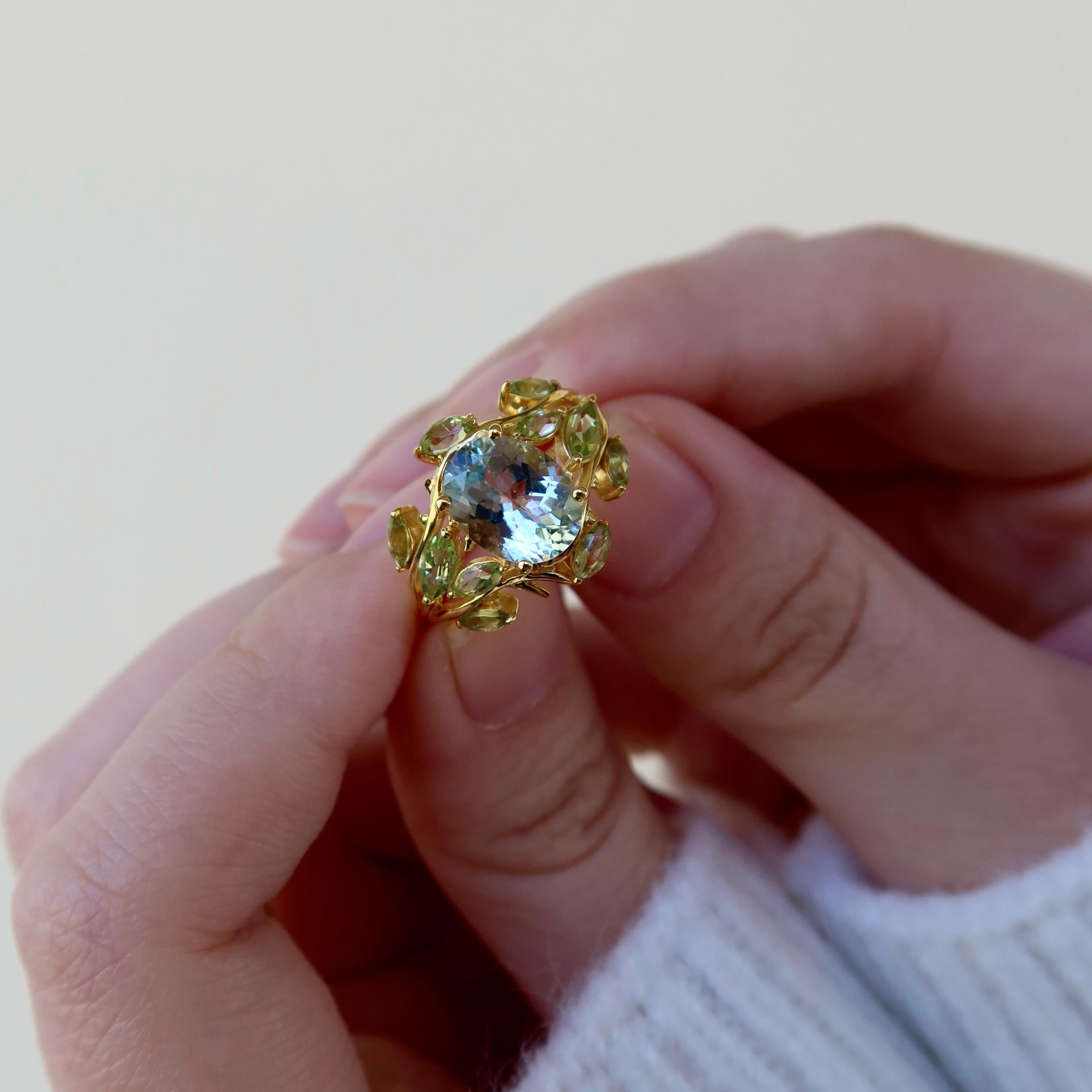 Kai 2.60ctw Aquamarin Peridot Olivenblätter Cocktail Ring im Angebot 1