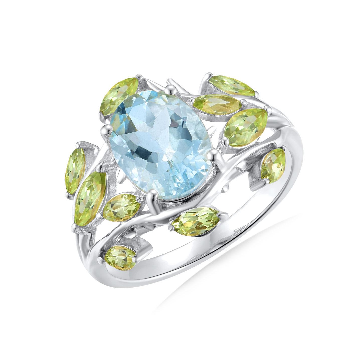 Kai 2.60ctw Aquamarin Peridot Olivenblätter Cocktail Ring im Angebot 2