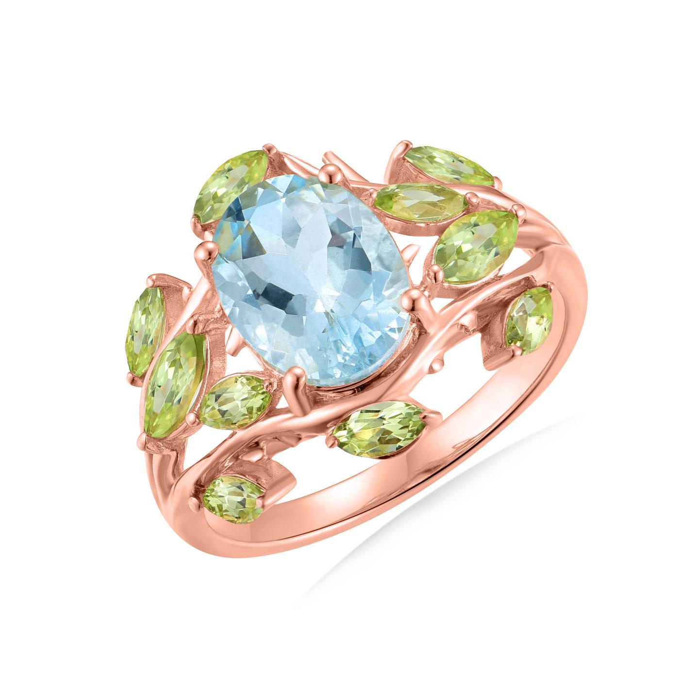 Kai 2.60ctw Aquamarin Peridot Olivenblätter Cocktail Ring im Angebot 3