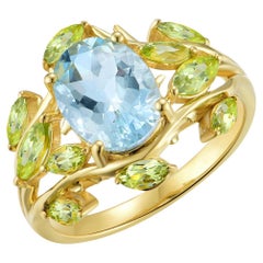 Kai 2.60ctw Aquamarine Peridot Olive Leaves Cocktail Ring