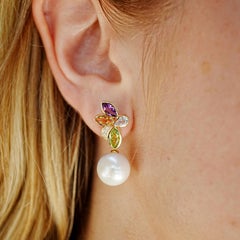 Kai 2.88ctw Multi Gemstone & Daimond Pearl Convertible Drop Earrings