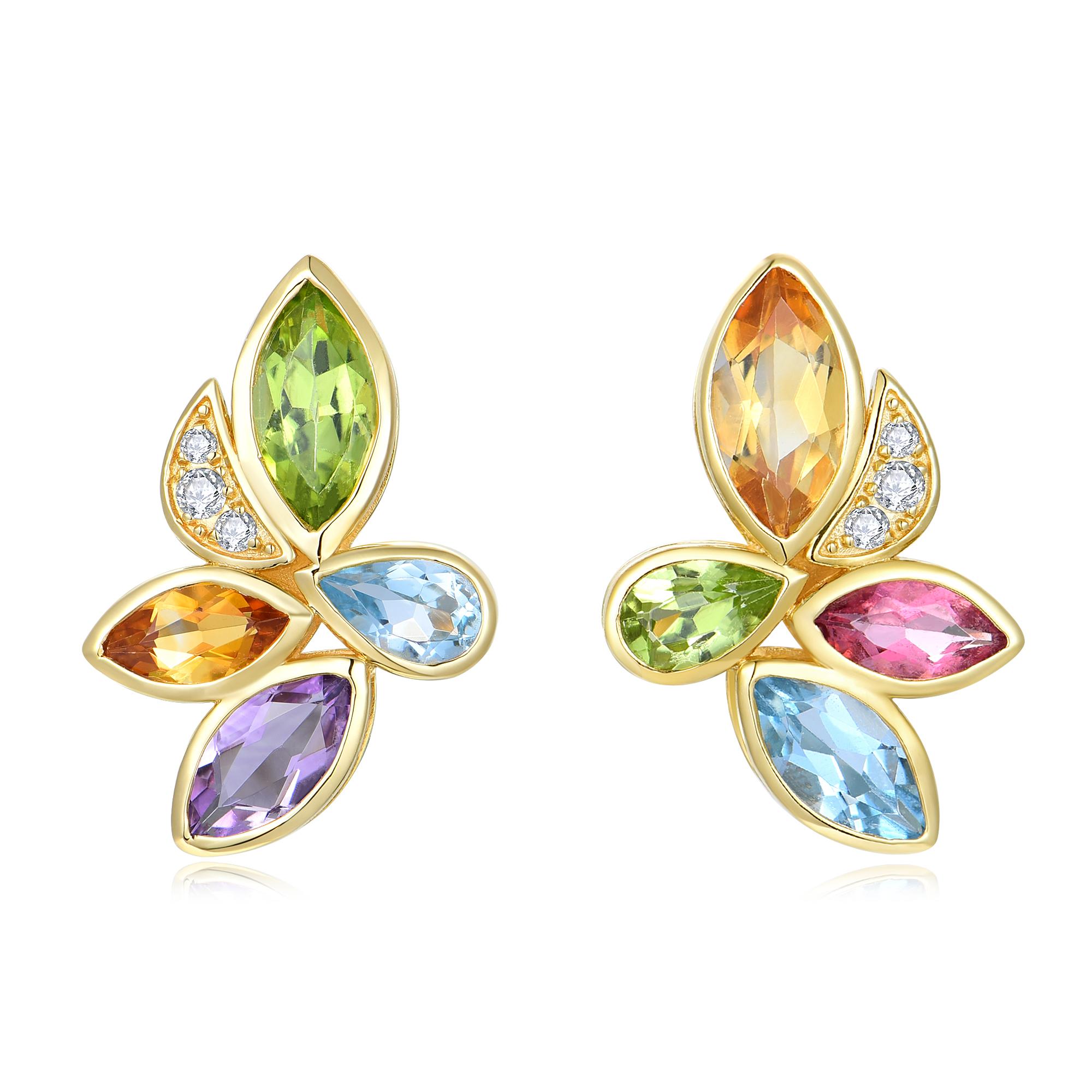 Kai 2,88ctw Multi Edelstein & Daimond Perle Cabrio Ohrringe im Angebot 1