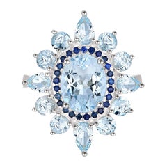 Anello cocktail con zaffiro e acquamarina Kai in oro bianco 14K
