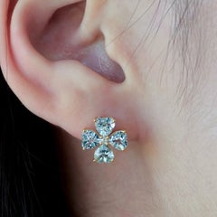 Kai 3.83ctw Heart Aquamarine Diamond Clover Earrings in 14K Solid Gold