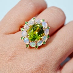 Kai 6.15ctw Green Peridot, Opal, and Tsavorite Cocktail Ring