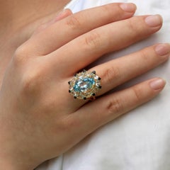 Kai Kai 7,20ct Anello Cocktail con Topazio Blu Acquamarina Zaffiro a Grappolo