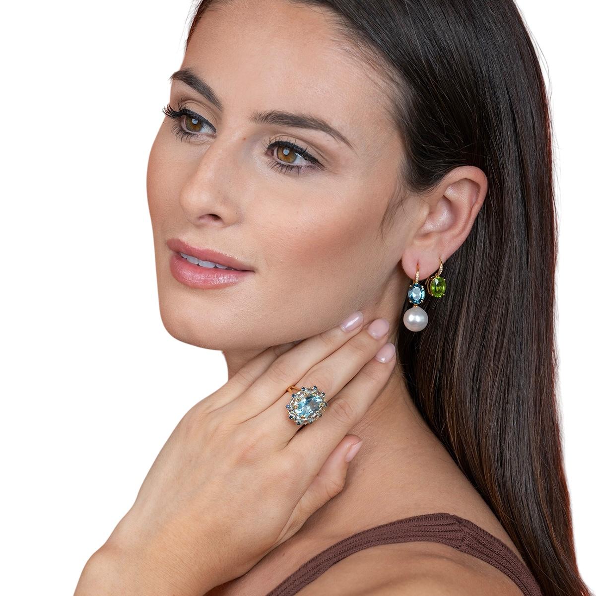 Kai 7.20ct Blue Topaz Aquamarine Sapphire Cluster Cocktail Ring 1