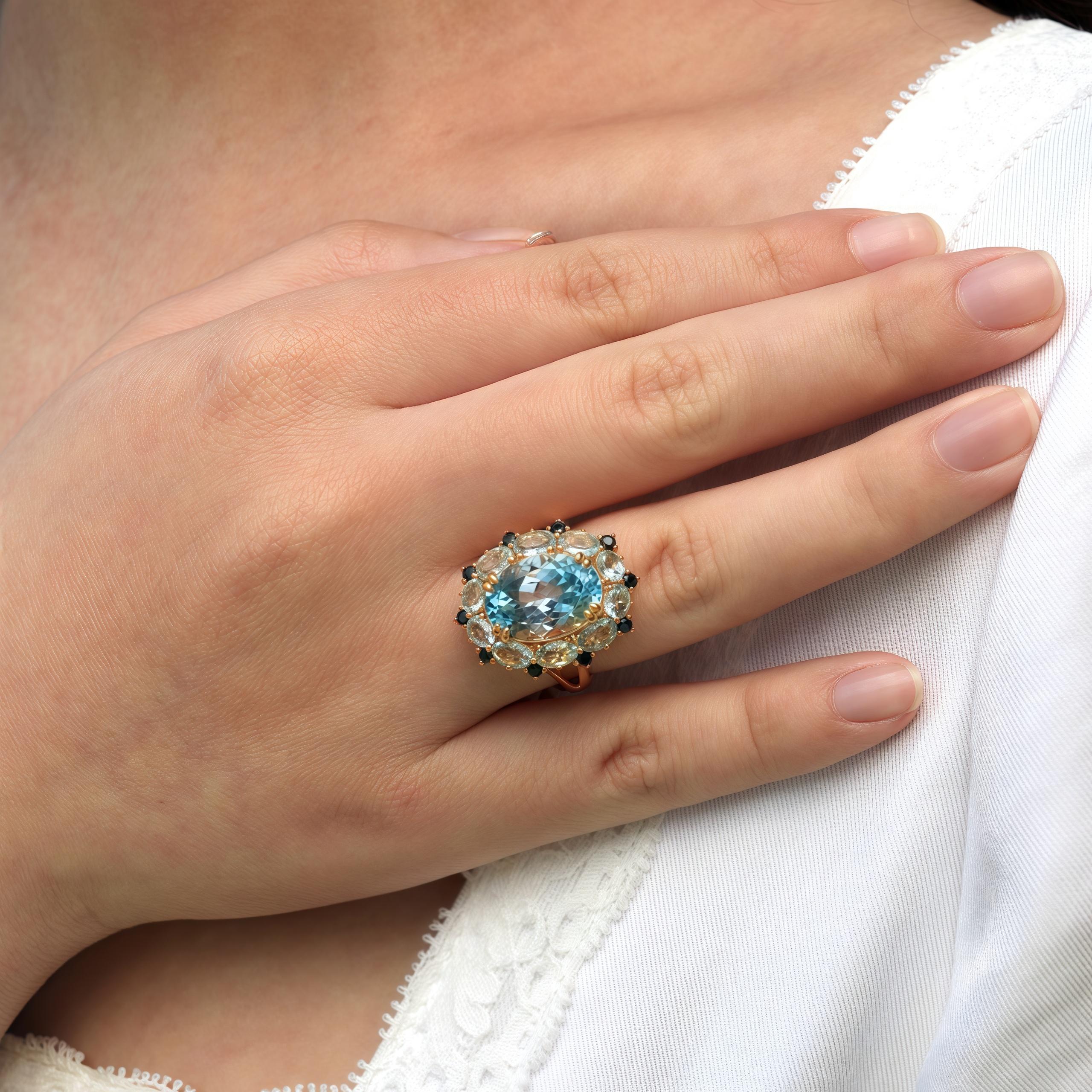 Kai 7.20ct Blue Topaz Aquamarine Sapphire Cluster Cocktail Ring For Sale 1