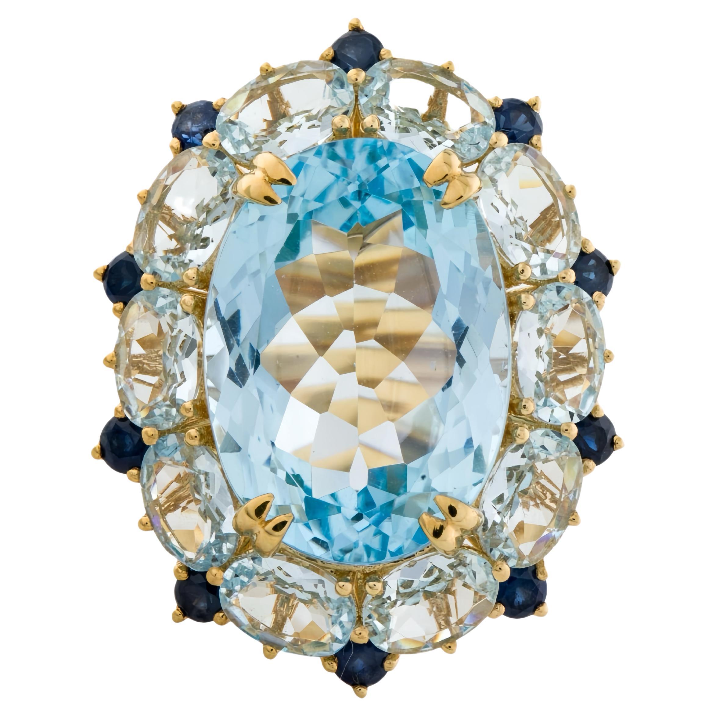 Kai 7.20ct Blue Topaz Aquamarine Sapphire Cluster Cocktail Ring For Sale