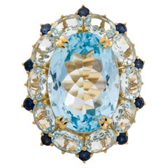 Kai 7.20ct Blue Topaz Aquamarine Sapphire Cluster Cocktail Ring