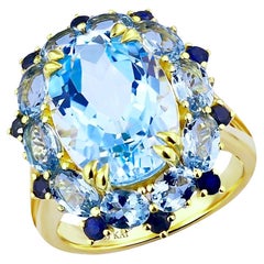 Kai 7.20ct Blue Topaz Aquamarine Sapphire Cluster Cocktail Ring