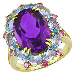 Kai 7.95ctw Purple Amethyst Aquamarine Pink Sapphire Cocktail Ring