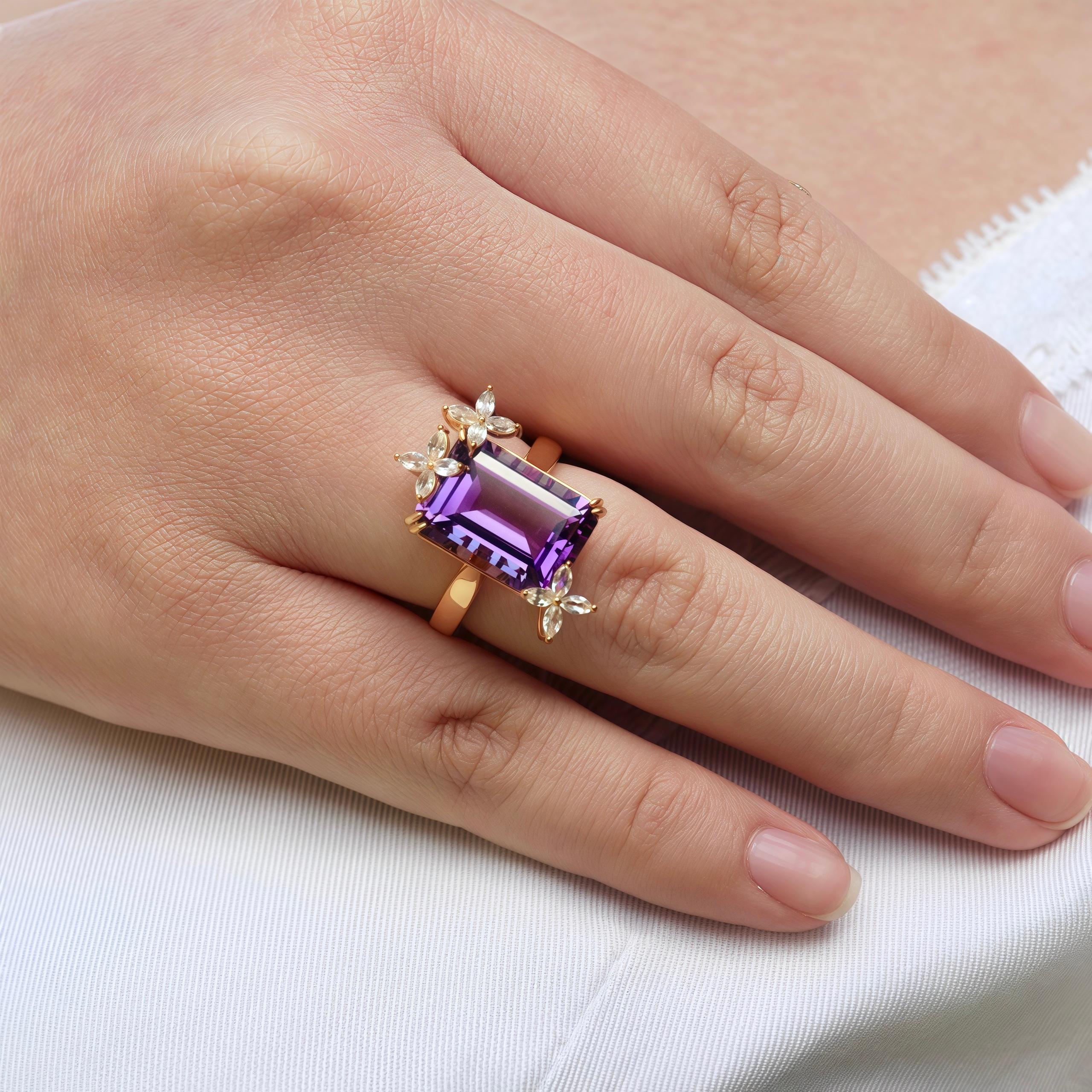 Anillo Mariposa Amatista Zafiro Blanco Kai Corte esmeralda en venta