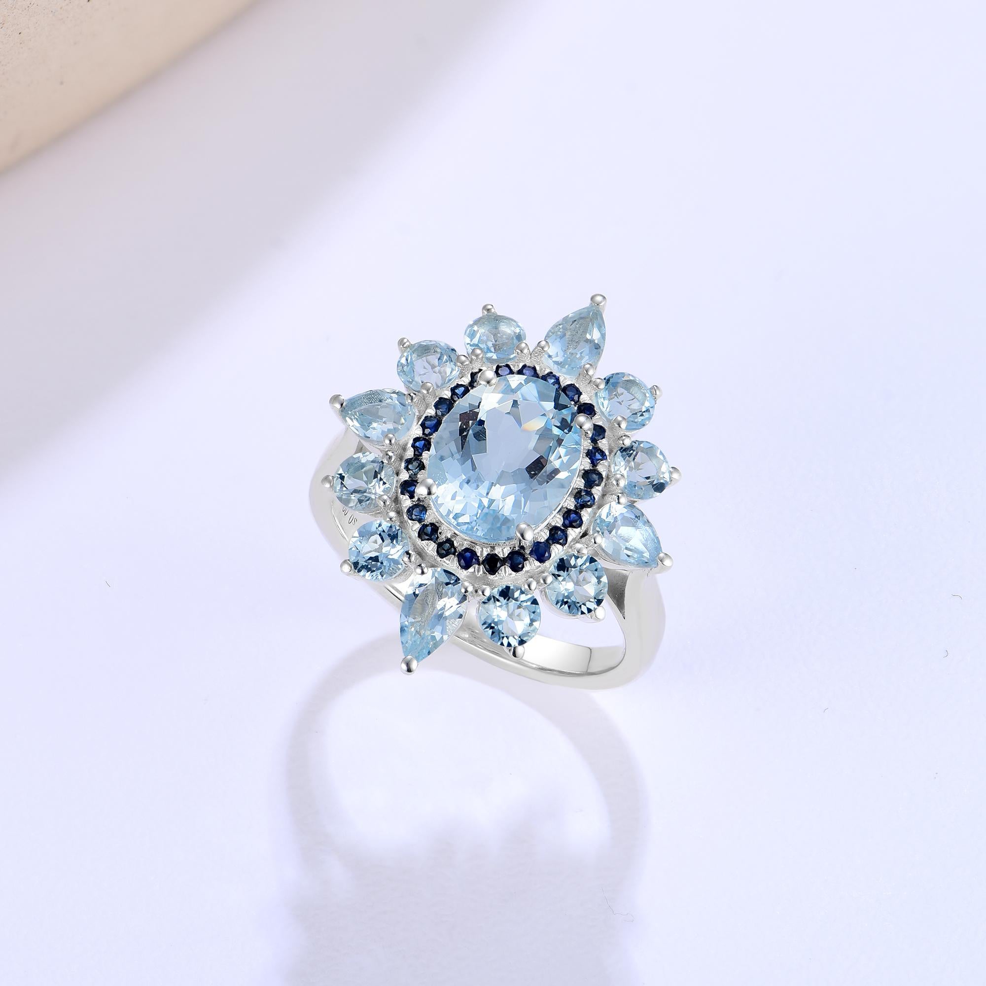 Modern Kai Aquamarine Sapphire Cocktail Ring in 14K White Gold For Sale
