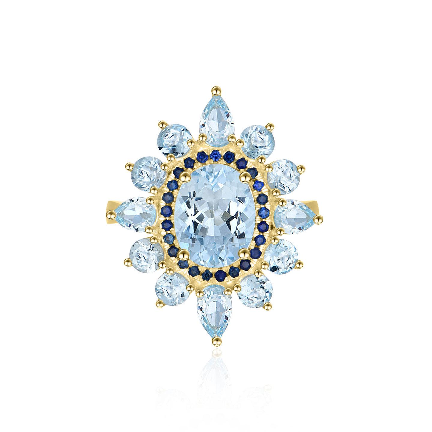 Kai Aquamarine Sapphire Cocktail Ring in 14K White Gold For Sale 1