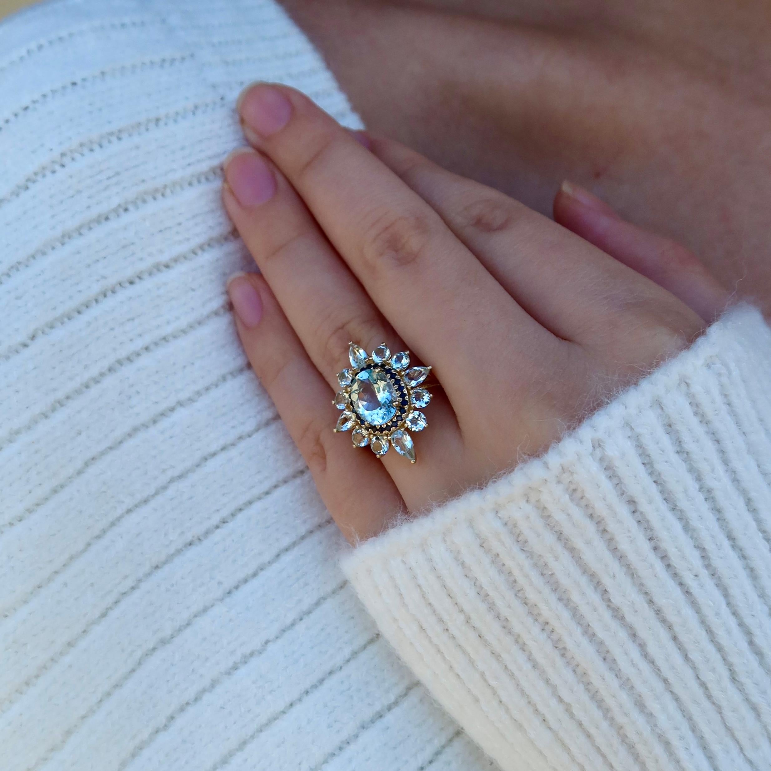 Kai Aquamarine Sapphire Cocktail Ring in 14K Yellow Gold In New Condition For Sale In Rowland Heights, CA