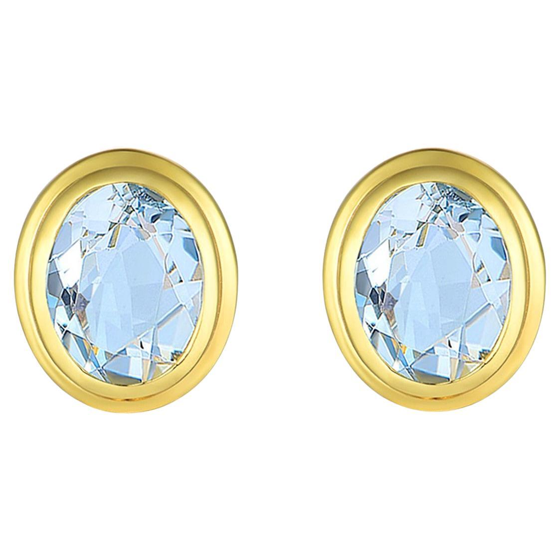 Boucles d'oreilles Kai Bella Aigue-marine ovale 3,50 ctw en or massif 14K en vente