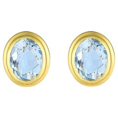 Boucles d'oreilles Kai Bella Aigue-marine ovale 3,50 ctw en or massif 14K