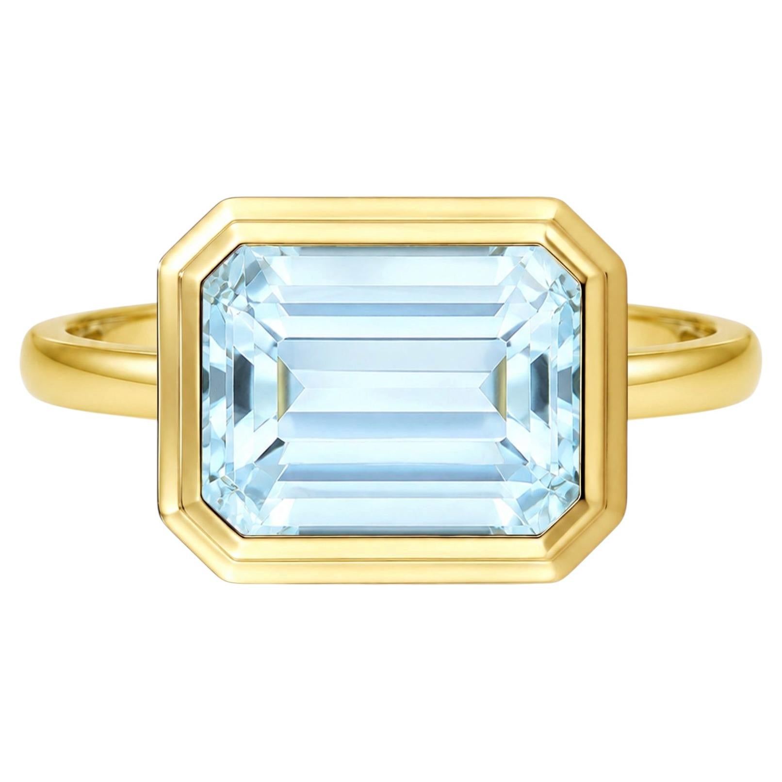 Kai Bella East-West 2.2 ctw Emerald-Cut AAA-grade Aquamarine Ring
