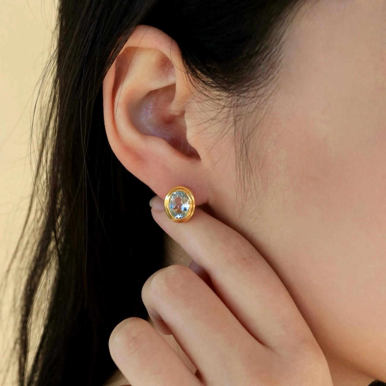 Oval Cut Kai Bella 3.50 ctw Oval Aquamarine Earrings in 14K Solid Gold For Sale