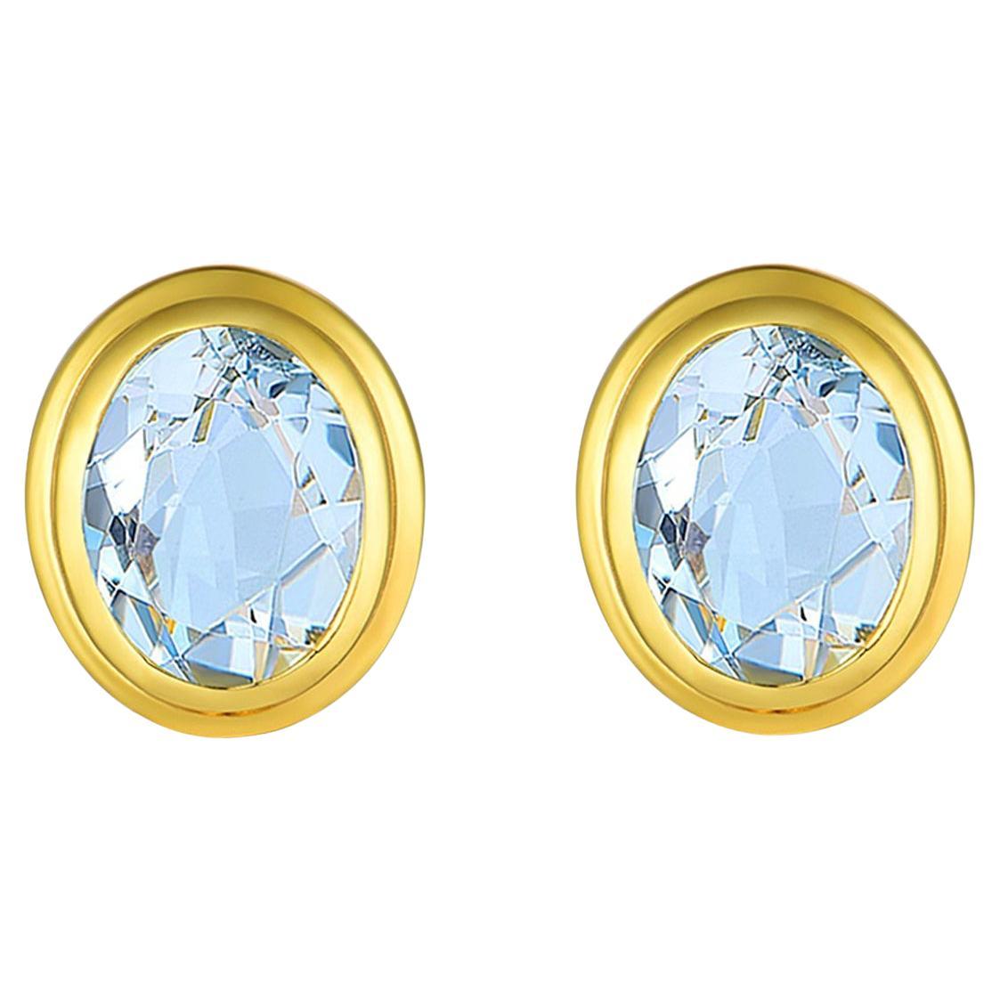 Kai Bella Oval Aquamarine Earrings in 14K Solid Gold
